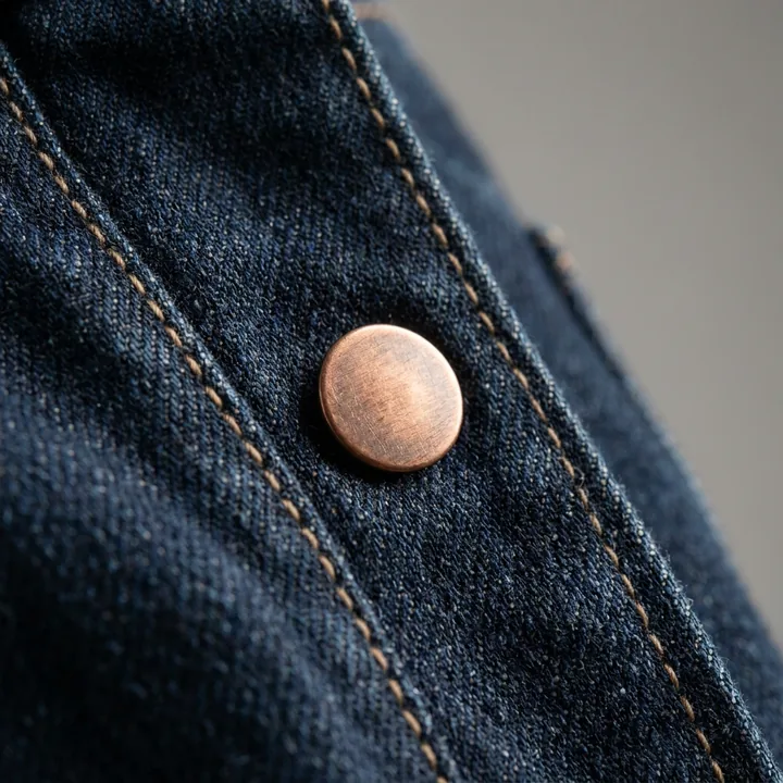 Macro detail of denim stitching and a metal button. Made with AI.