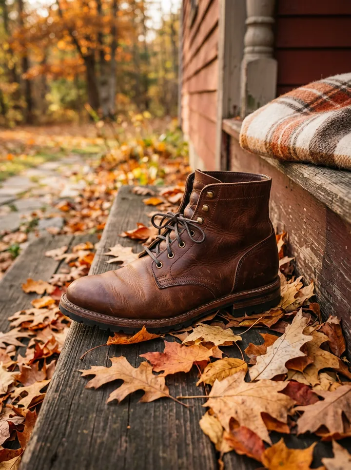 An older boot given a fresh autumn scene. Made with AI.