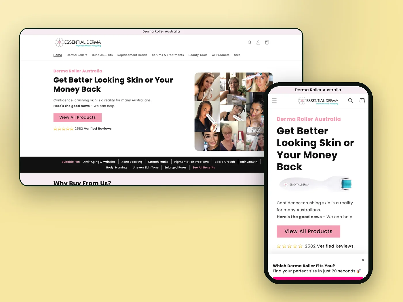 Essential Derma Shopify store on desktop and phone